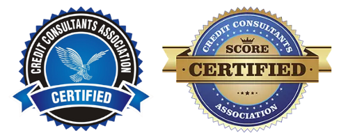 Two certified badges from the Credit Consultants Association on a white background