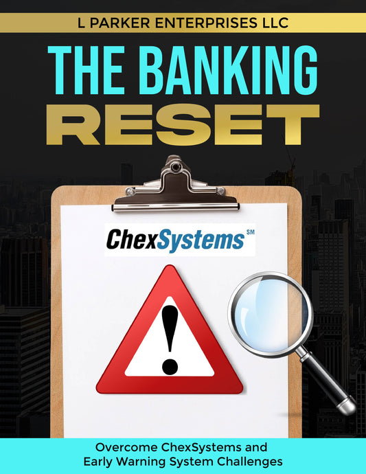 The image depicts the cover of an e-book titled 'THE BANKING RESET' by L. Parker Enterprises LLC.